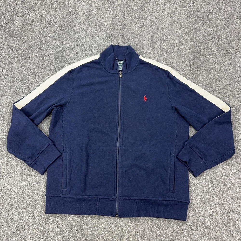 VTG Polo Ralph Lauren Jacket Mens XL Blue Track Full Zip Stripe Logo Athletic